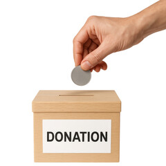 Hand Dropping Coin into Wooden Donation Box