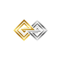 Intertwined golden and silver geometric shapes, forming a symbol of connection and unity.