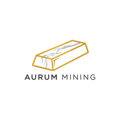 A minimalist logo design for Aurum Mining, featuring a stylized gold ingot on a white background.