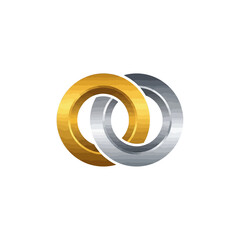 Two interlocking rings, one gold and one silver, symbolizing connection and partnership.