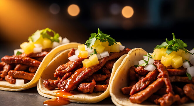 Savory tacos al pastor bursting with flavor, perfect for your next food blog or mouthwatering menu design, these delicious tacos are ready to make your audience hungry for more