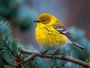 Vibrant Pine Warbler: A Splash of Yellow Against a Crisp Winter Landscape