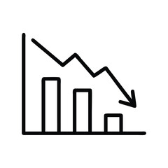 Black and White Bar Chart with Downward Arrow Icon On Transparent Background