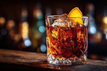 Martinez Cocktail: A Beautiful Closeup of Classic Gin Beverage Against a Stylish Bar Background