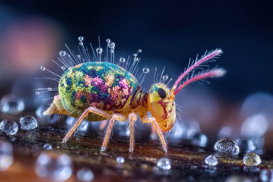 Detailed Closeup of a Shiny Iridescent Springtail Species Among Nature's Beauty