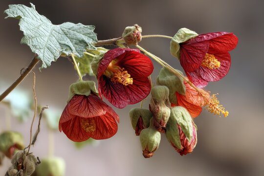 Vibrant Velvetleaf Blooms: Abutilon theophrasti with Lush Green Foliage and Colorful Flowers