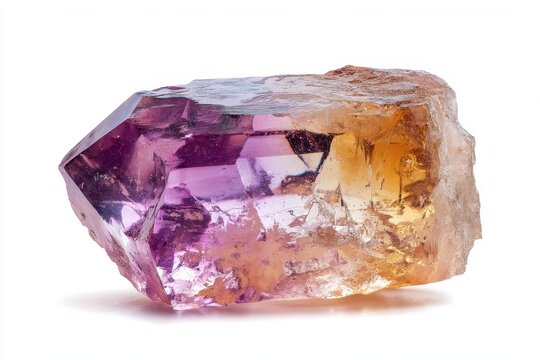 Ametrine Gemstone from Anahi Mine, Bolivia - Isolated Quartz Crystal on White Background