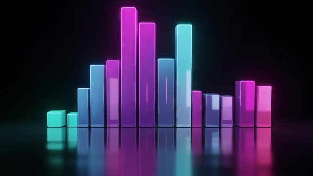 Colorful Abstract Bar Graph with Neon Glow and Reflections chart data