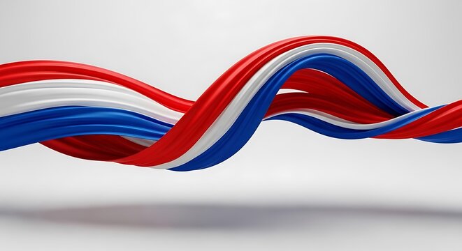 Abstract ribbon with red, white, and blue stripes twisting and turning