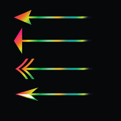 Fototapeta premium Four colorful glowing arrows pointing in different directions on a dark background with a vibrant gradient effect