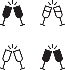 Isolated celebration toast glass icon, festive clinking drink vector, holiday champagne celebration illustration for new year party invitations, posters, and event promotional artwork