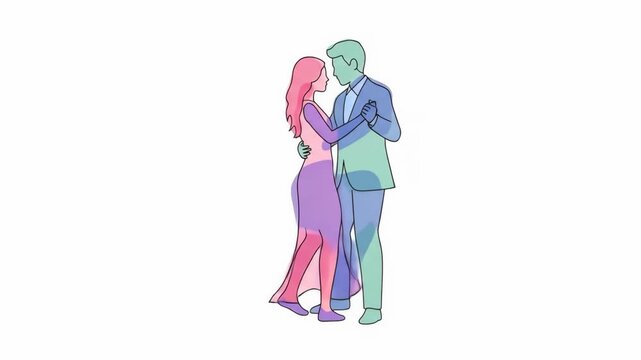 Couple dancing together, romantic silhouette art, soft pastel colors celebrating love and connection