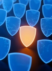 Glowing shield stands out among blue shields