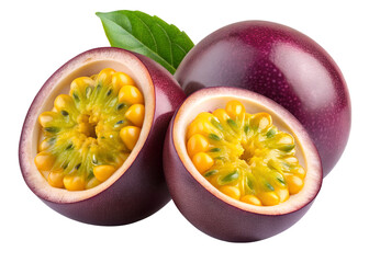 passion fruits isolated on transparent white background full depth of field clipping path 