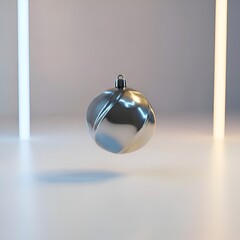 Floating Silver Christmas Ornament on White Minimal Background
