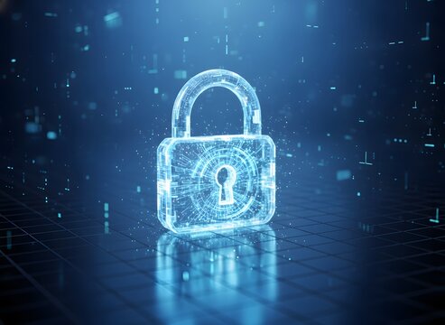 Glowing digital padlock symbolizing cybersecurity and data protection - Powered by Adobe