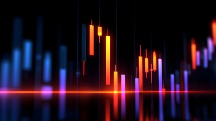 Glowing digital financial chart displays abstract market data movement against a dark background