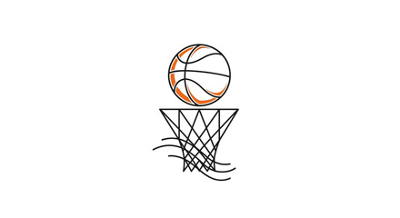 A basketball going through a net, drawn in a simple, minimalist style.