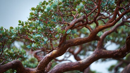 Fototapeta premium Stunning Manzanita Tree in Abstract California Landscape: A Beautiful Branching Bush Against a Monterey Background