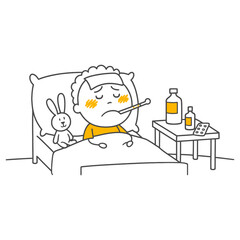 The Child Waiting To Regain Health Has Medicine And Their Favorite Toy At Their Bedside.