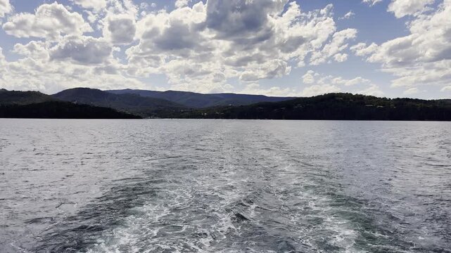 car ferry crossing from Kettering Tasmania to Bruny island, a popular travel destination along the coastline of the Tasman sea, Australia.