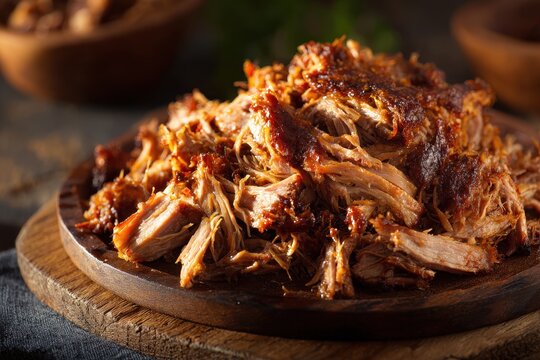Deliciously Shredded Pernil: Slow-Cooked Pulled Pork Served on a Plate with Bar-B-Q Flair