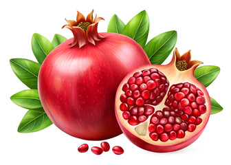 pomegranates isolated on transparent white background full depth of field clipping path 