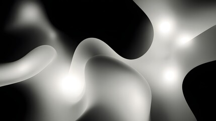 Abstract composition features smooth, flowing shapes with luminous highlights against a dark background