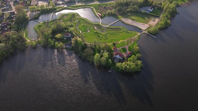 Summer panorama of Viborg, Midtjylland, Denmark. Aerial skyline view of the old town. Viborg ancient cathedral in the middle of Denmark, Traditional danish architecture. Street in Viborg, 