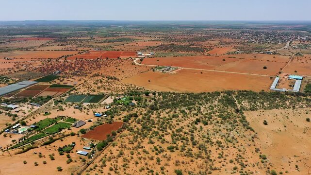 aerial view, Botswana, rural area with agricultural farms and land , daytime, in Odi village near Gaborone city