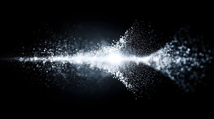 Obraz premium Brilliant white energy wave explodes horizontally through absolute darkness