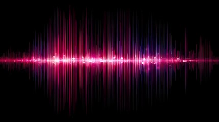 Glowing vibrant sound visualization displays fluctuating energy pulses against a dark background