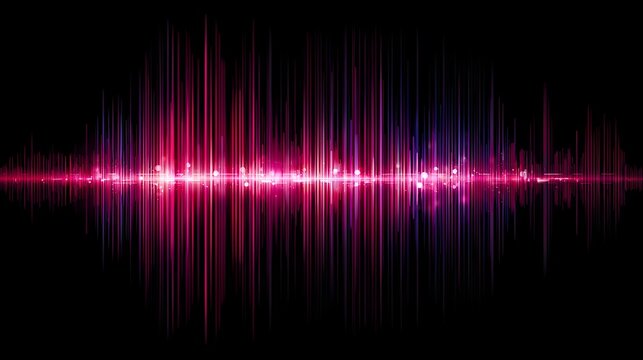Glowing vibrant sound visualization displays fluctuating energy pulses against a dark background