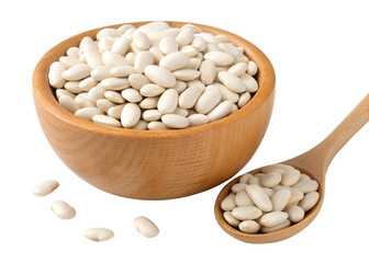 white beans isolated on transparent white background full depth of field clipping path 