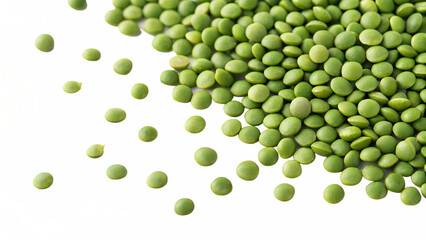 green lentils isolated on transparent white background full depth of field clipping path 