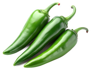 green chilis isolated on transparent white background full depth of field clipping path 