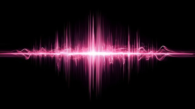 Brilliant pink energetic light burst visualizes sound frequency against a dark background