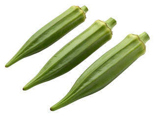 okras isolated on transparent white background full depth of field clipping path 
