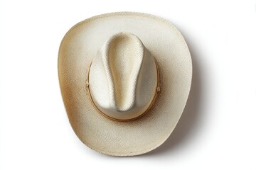 White Fedora Hat from Above: Isolated American Cowboy Style Apparel