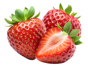 strawberries isolated on transparent white background full depth of field clipping path 