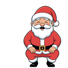Happy santa claus cartoon squatting, spreading festive cheer