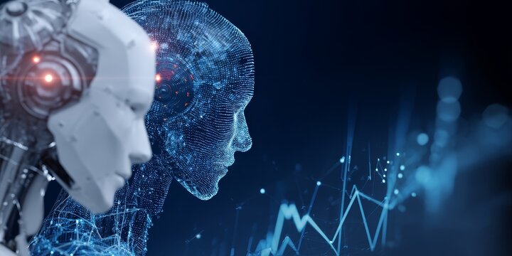 Digital Sentience: A conceptual image symbolizing artificial intelligence and its evolution, where a robotic visage merges with a digital representation of human form.