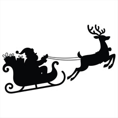 Santa claus flying with reindeer and sleigh full of gifts xmas eve