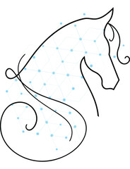Abstract horse head outline with a network pattern overlay showcasing modern technology and animal representation in a clean and contemporary design suitable for various creative projects