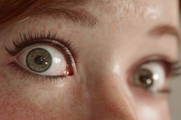 Obraz premium Extreme Close-Up of a Woman's Frightened Green Eyes
