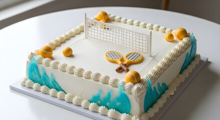 Delicious cake decorated with beach tennis.
