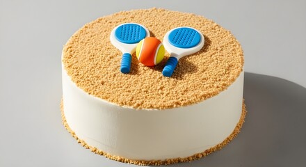 Delicious cake decorated with beach tennis.