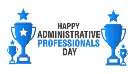Happy Administrative Professionals Day Blue Trophies Banner