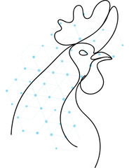 Abstract Rooster Line Art with Network Background Depicting Technology and Modern Agriculture Combining Traditional Imagery with Digital Connectivity Representing Innovation and Efficiency