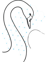 Elegant swan illustration with digital network background representing technology and nature integration concept for innovative designs and digital solutions highlighting connectivity